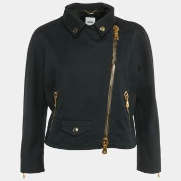 مملوكة مسبقًا جاكيت موسكينو قطن أسود بسحاب مقاس كبير - لارج