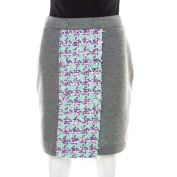 Pre Owned Boutique Moschino Grey Jersey Tweed Panel Detail Skirt S