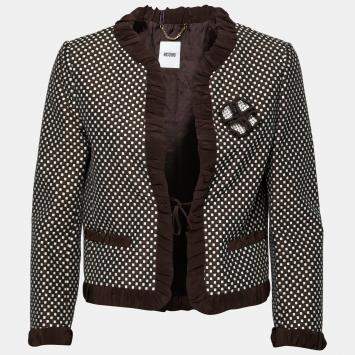 مملوكة مسبقًا Moschino Brown Dobby Jacquard Cotton Blend Ruffled Trim Blazer M