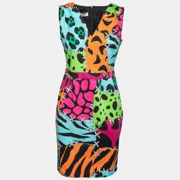 Pre Owned Moschino Cheap and Chic Multicolor Animal Print Cotton Poplin Dress M 