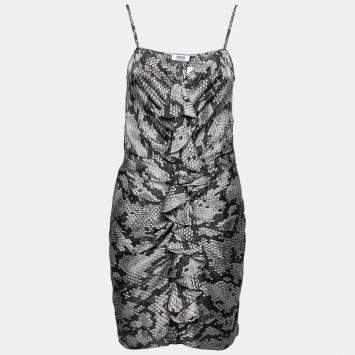 Pre Owned Moschino Cheap and Chic Grey Snakeskin Print Ruffle Detail Dress M