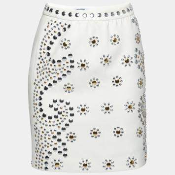 Pre Owned Moschino Cheap and Chic Cream Crepe Beaded Floral Pattern Skirt S 