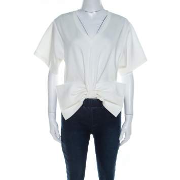 Pre Owned Moschino Couture White Bow Detail Short Sleeve Crop Top S