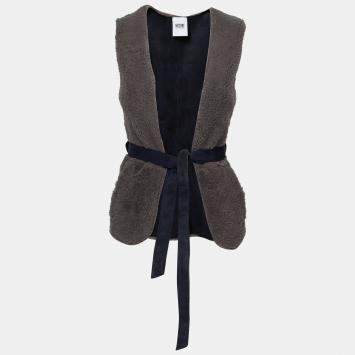 Pre Owned Moschino Cheap and Chic Gray Lamb Fur Leather Lined Belted Gilet S
