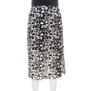 Pre Owned Boutique Moschino Monochrome Floral Lace Pencil Skirt L