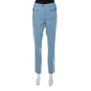 Pre Owned Moschino Blue Light Wash Front Button Detail Straight Cut Jeans L 
