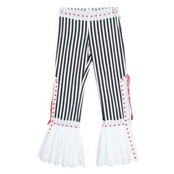 Pre Owned Moschino Black & White Striped Cotton Lace Detail Ruffled Capri Pants M