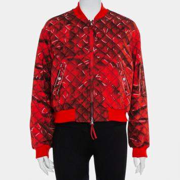 Pre Owned Moschino Couture Red Trompe-L'oeil Printed Bomber Jacket M