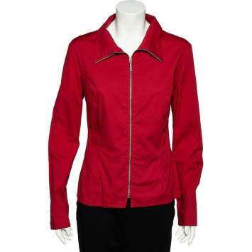 Pre Owned Moschino Jeans Red Cotton Zip Front Shirt L 