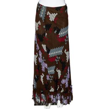 Pre Owned Moschino Cheap & Chic Multicolor Printed Crepe Ruffled Hem Maxi Skirt M