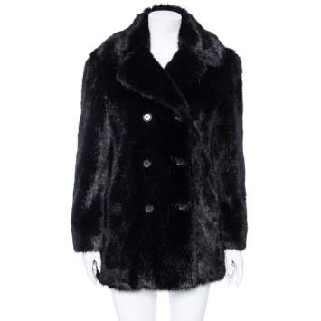 Pre Owned Moschino Couture Black Faux Fur Double Breasted Short Coat XS