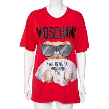 Pre Owned Moschino Red Teddy Logo Printed Cotton Short Sleeve T-Shirt S