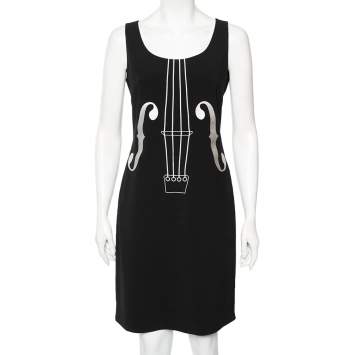 مملوكة مسبقًا Boutique Moschino Black Violin Embroidered Sleeveless Sheath Dress M