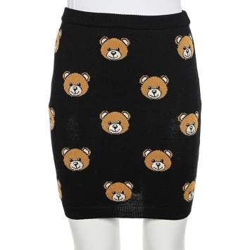 Pre Owned Moschino Couture Black Teddy Intarsia Wool Knit Mini Tube Skirt S 