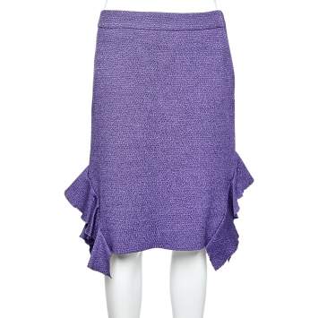 Pre Owned Moschino Purple Textured Wool & Silk Ruffled Mini Skirt M