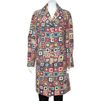 Pre Owned Moschino Jeans Multicolor Printed Wool Button Front Coat L