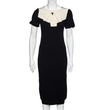 مملوكة مسبقًا Moschino Black Wool Knit Contrast Bow Detail Midi Dress M