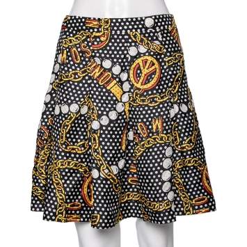 Pre Owned Moschino Couture Multicolored Pokla Dotted Chain Print Silk Pleated Skirt S