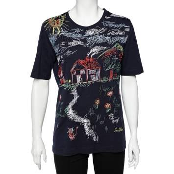 Pre Owned Moschino Navy Blue Kid's Painting Embroidered Cotton T-Shirt M