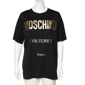 Pre Owned Moschino Couture Black Metallic Logo Printed Cotton Oversized T-shirt M