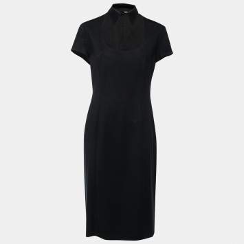 مملوكة مسبقًا Moschino Black Knit Detachable Collar Midi Dress L