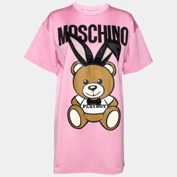 مملوكة مسبقًا Moschino Pink Cotton Playboy Bear Printed T-Shirt Dress S