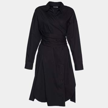 مملوكة مسبقًا Moschino Black Cotton Wrap Detail Long Sleeve Shirt Dress M