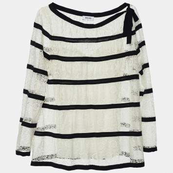 Pre Owned Moschino White/Black Lace Top L