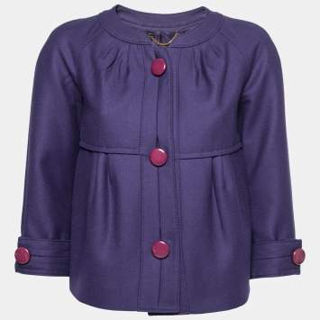 Pre Owned Moschino Purple Wool Flared Hem Button Front Jacket S