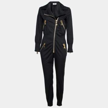 Pre Owned Moschino Black Cotton Zip Embellished Jumpsuit M