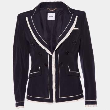 مملوكة مسبقًا Moschino Black Cotton & Silk Contrast Trim Open Jacket M