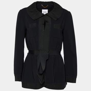 مملوكة مسبقًا Moschino Black Crepe Tie Detail Jacket M