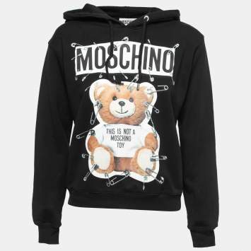 Pre Owned Moschino Black Cotton Safety Pin Bear Hooded Sweatshirt S