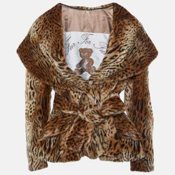 مملوكة مسبقًا Moschino Brown Leopard Printed Faux Fur Belted Jacket M