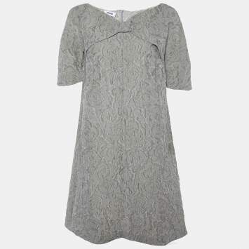 Pre Owned Moschino Grey Floral Jacquard Bow Detail Shift Dress M