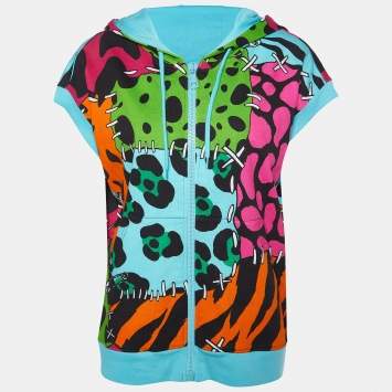 Pre Owned Moschino Cheap And Chic Multicolor printed Cotton Knit Sleeveless Hoodie L