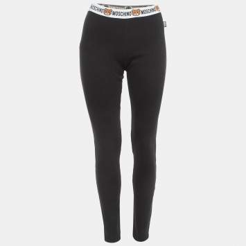 Pre Owned Moschino Black Cotton Knit Waist Band Detail Leggings L