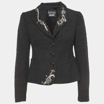مملوكة مسبقًا Moschino Black Tweed Embellished Single Breasted Blazer S