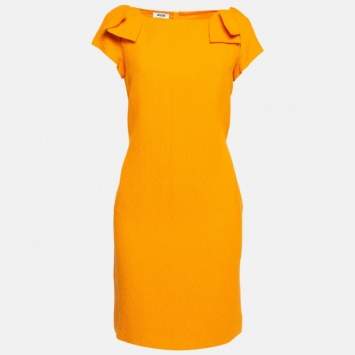 Pre Owned Moschino Orange Textured Cotton Blend Tulip Petal Sheath Dress M
