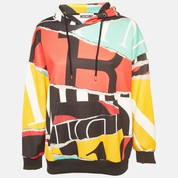 Pre Owned Moschino Multicolor Printed Jersey Oversized Hoodie S