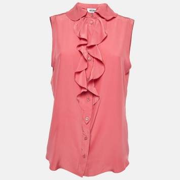 Pre Owned Moschino Pink Silk Sleeveless Ruffled Top M