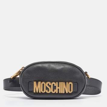 Pre Owned Moschino Grey Leather Mini Classic Logo Belt Bag