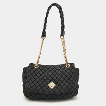 Pre Owned Moschino Black Quilted Nylon Flap Bag