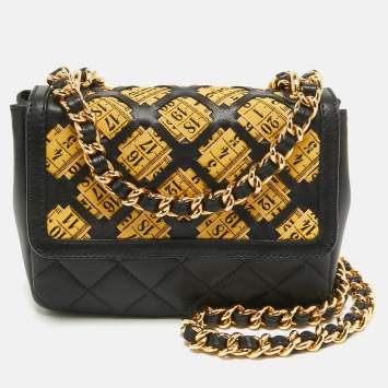 Pre Owned Moschino Black Leather Measuring Tape Chain Shoulder Bag