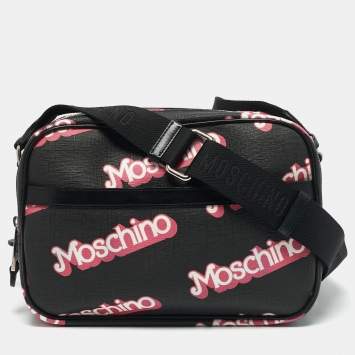 Moschino Black/Pink Coated Canvas and Leather Barbie Logo Crossbody Bag