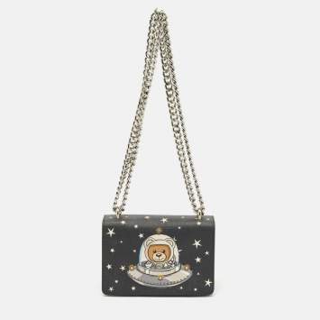 Pre Owned Moschino Black Leather Space Teddy Shoulder Bag