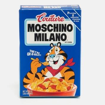 Pre Owned Moschino Tony The Tiger Edition Cereal Box Blue Leather Clutch