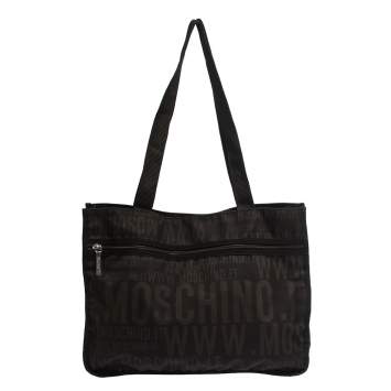 Pre Owned Moschino Dark Brown Signature Nylon Shopper Tote