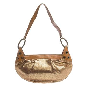 Pre Owned Moschino Gold Iridescent Leather Shoulder Bag