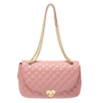 مملوكة مسبقًا Moschino Pink Quilted Leather Heart Clasp Shoulder Bag